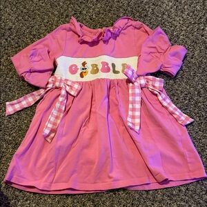 Pink Kids Casual Dress with Gingham Bows